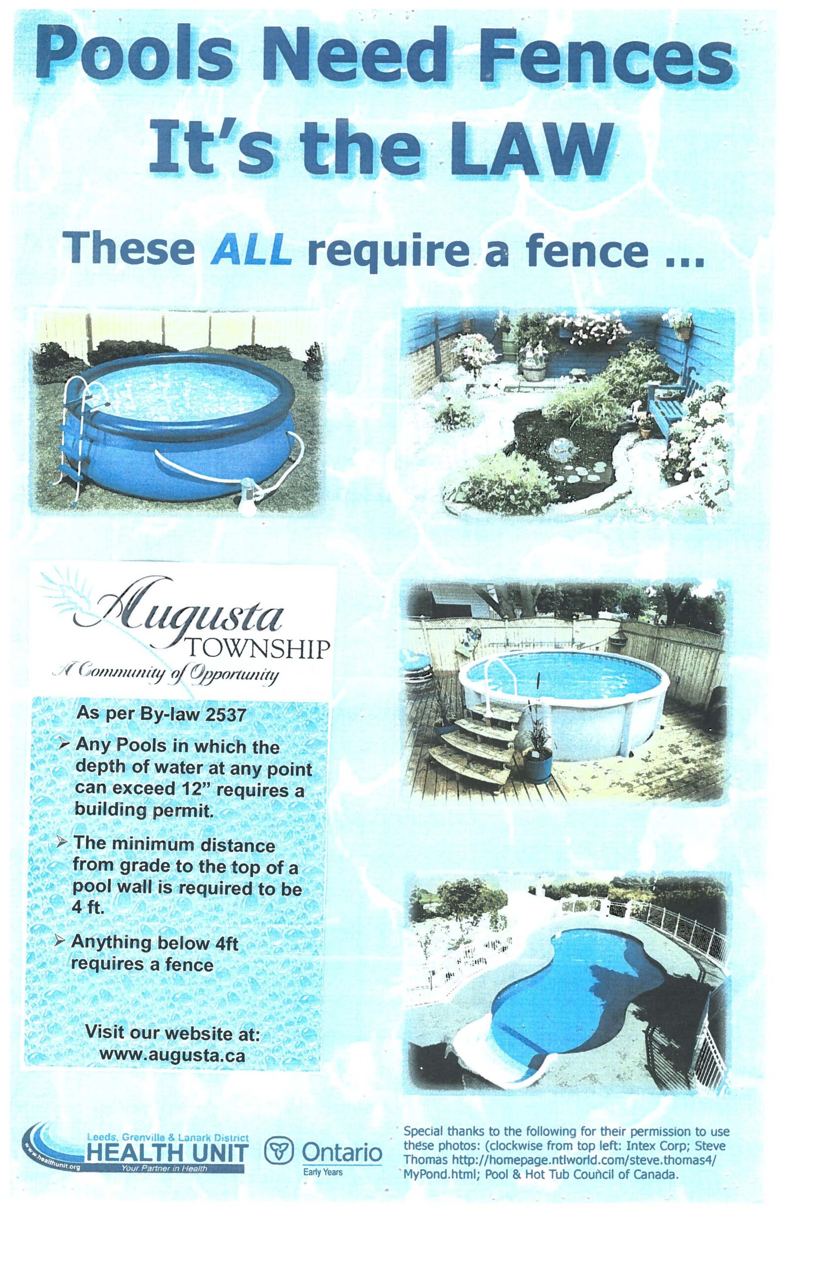 pools need fences. it's the law. these all require a fence (shows photos of pools that need fences).