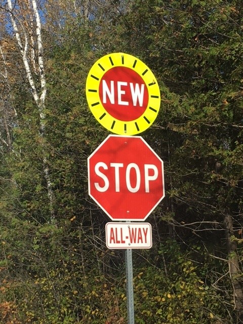 New stop sign at Bains Road and Algonquin Road