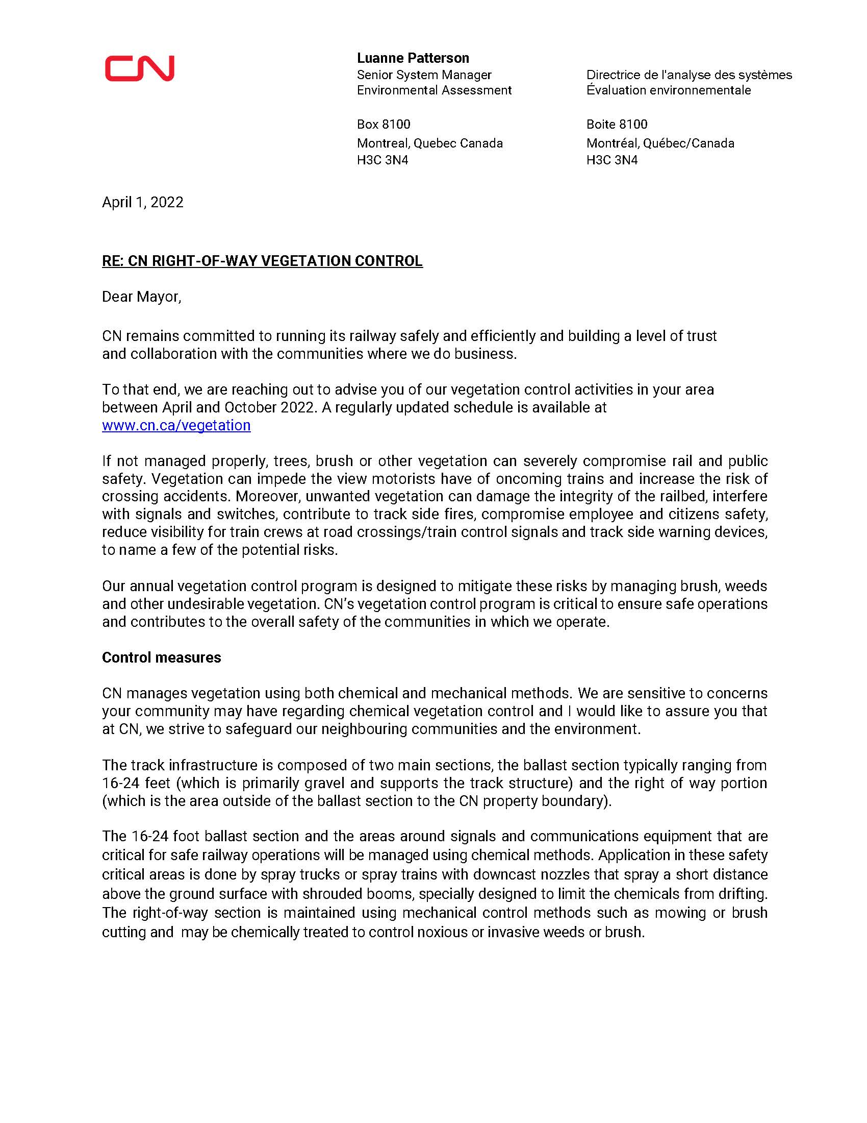 2022 CN vegetation program notice. Page 01