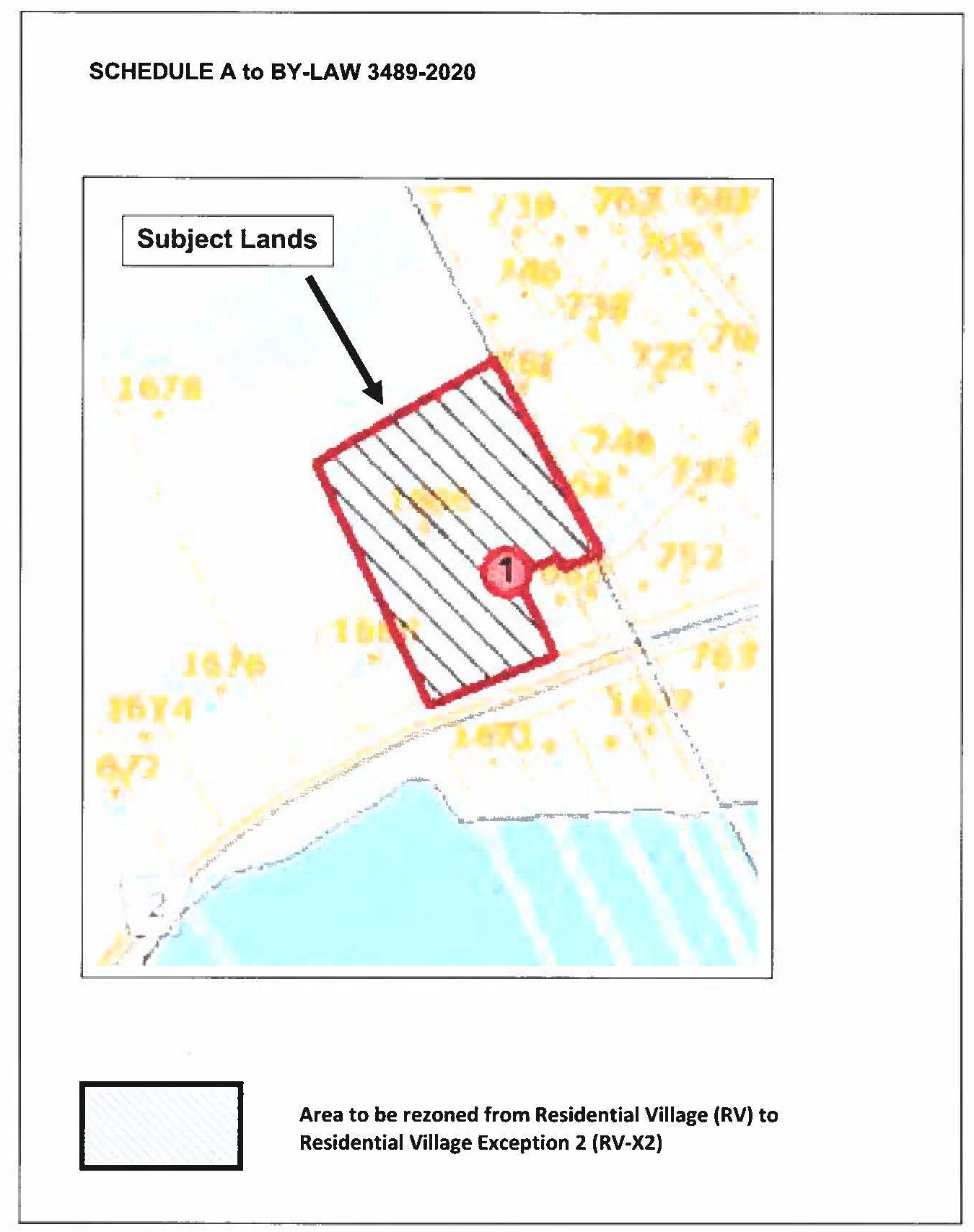 map showing the property where the zoning is to be changed from residential village to residential village exception 2