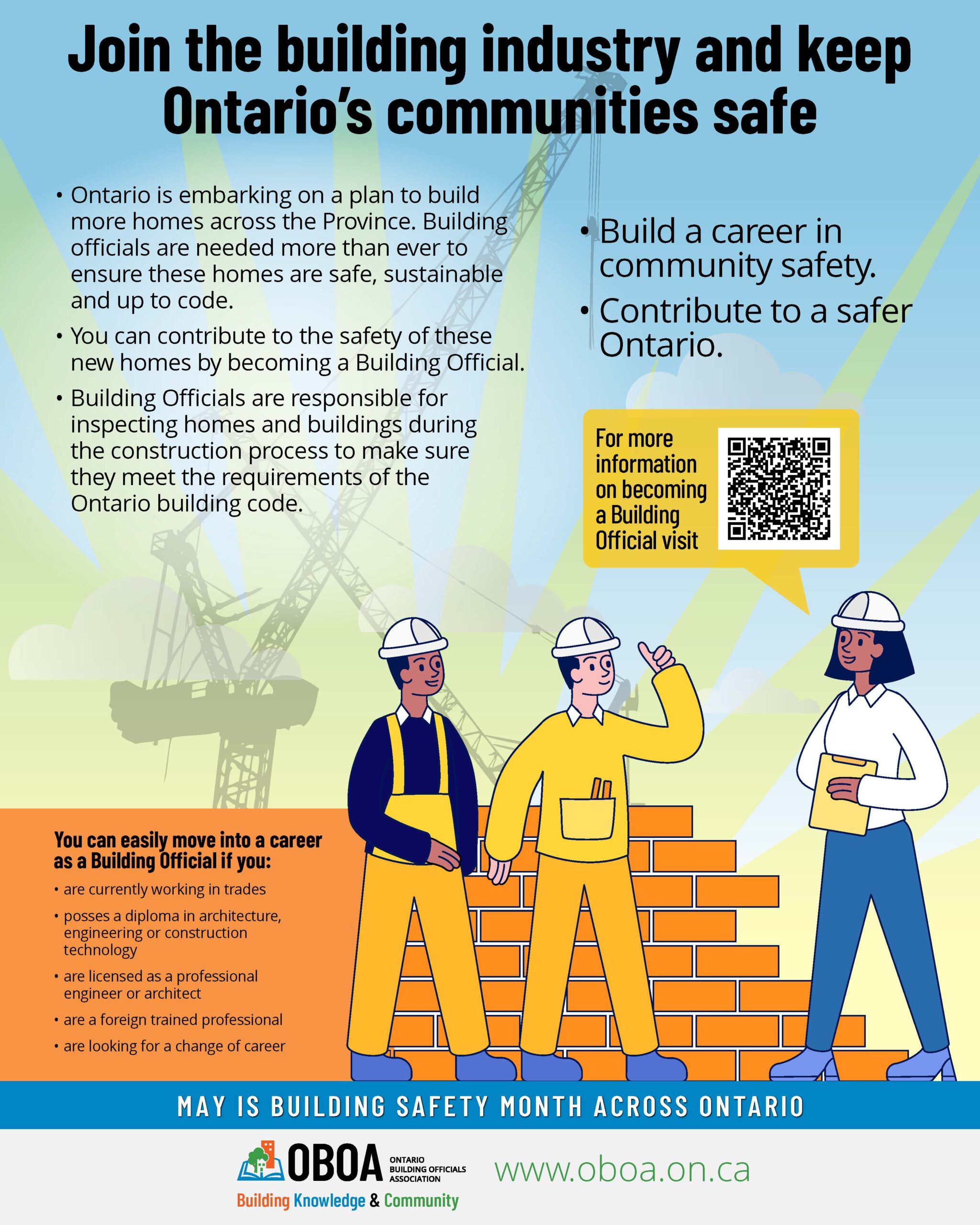 building safety month poster re: join the building industry and keep Ontario's communities safe