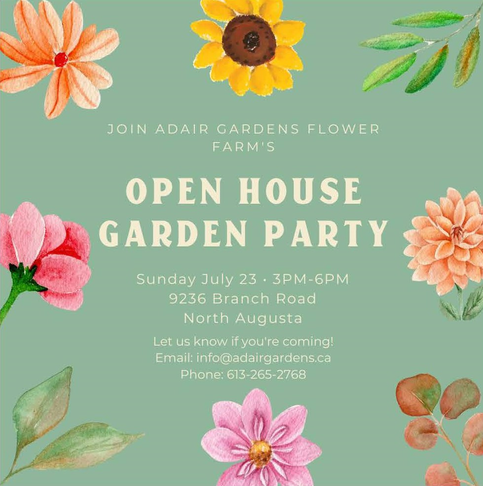 adair gardens open house invitation, july 23, 2023 from 3-6pm