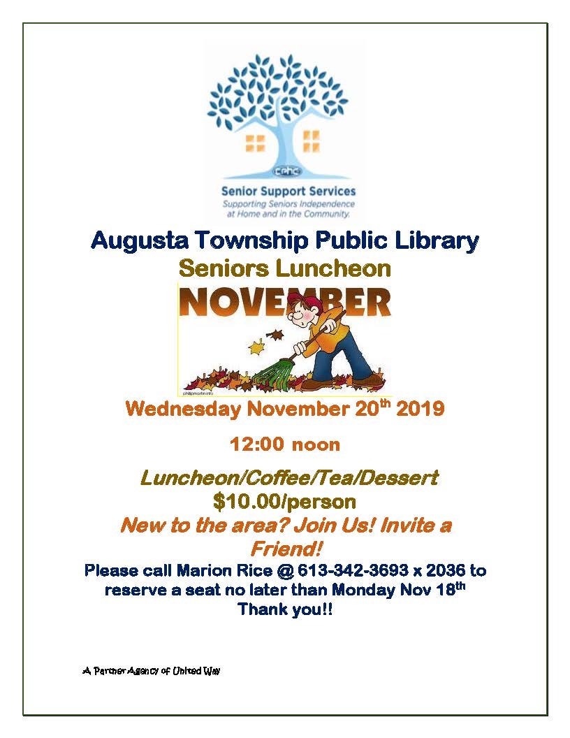 Seniors Luncheon at the Public Library @ Augusta Township Public Library | Brockville | Ontario | Canada