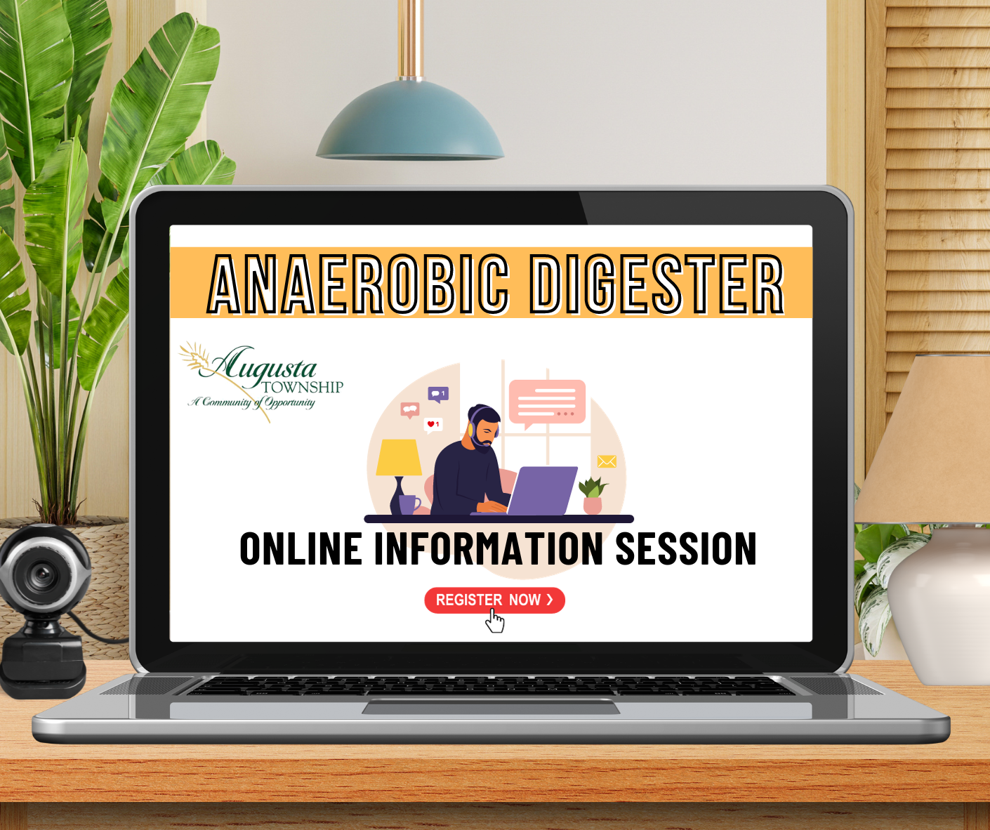 laptop that has says anaerobic digester online information session, register today