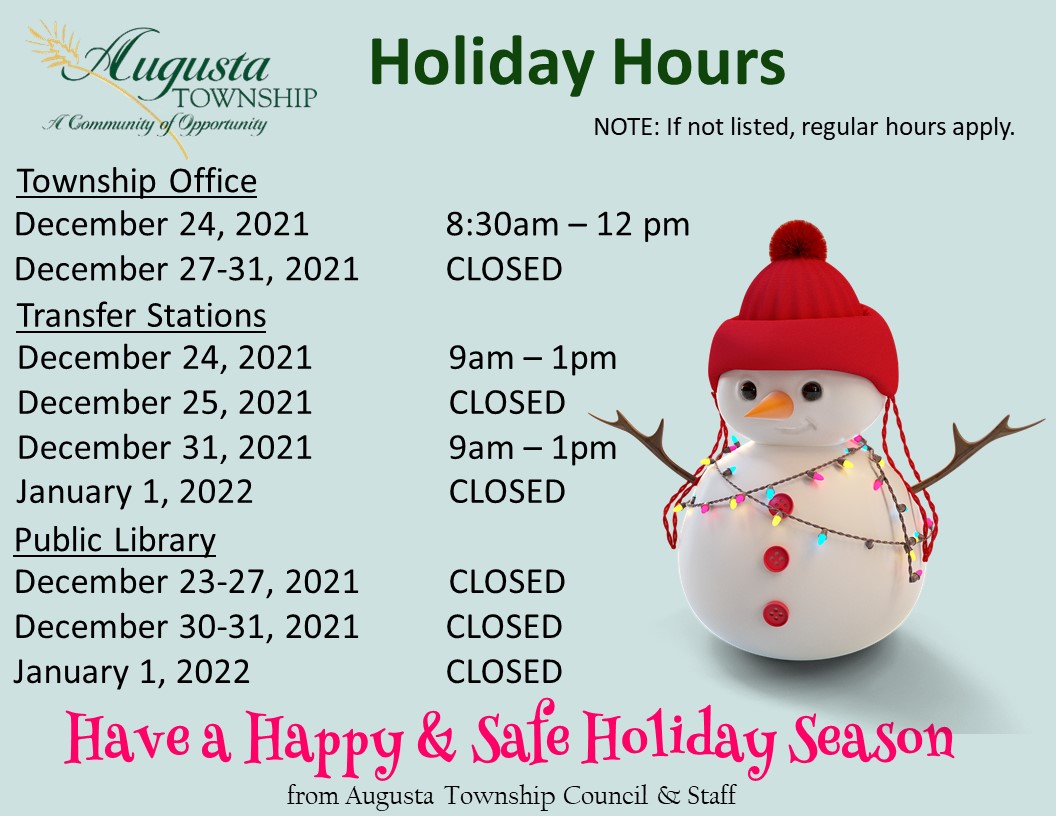 poster with township holiday hours for 2021