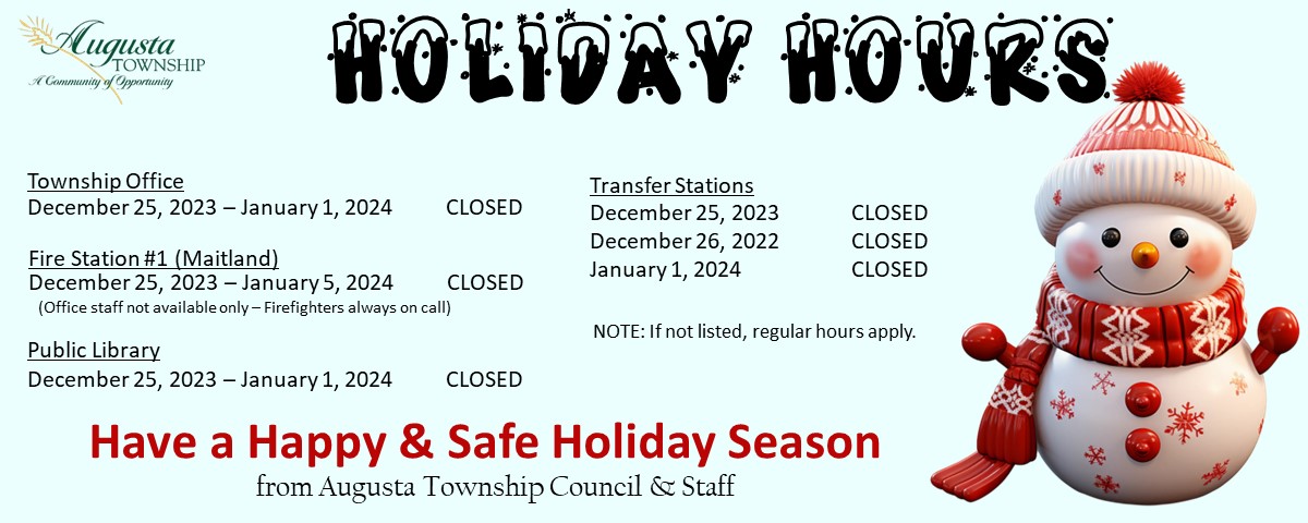 snowman and the hours for each township location over the holidays