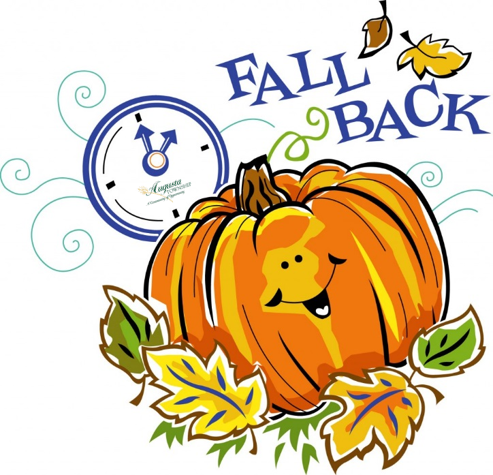 fall back, with clock and pumpkin