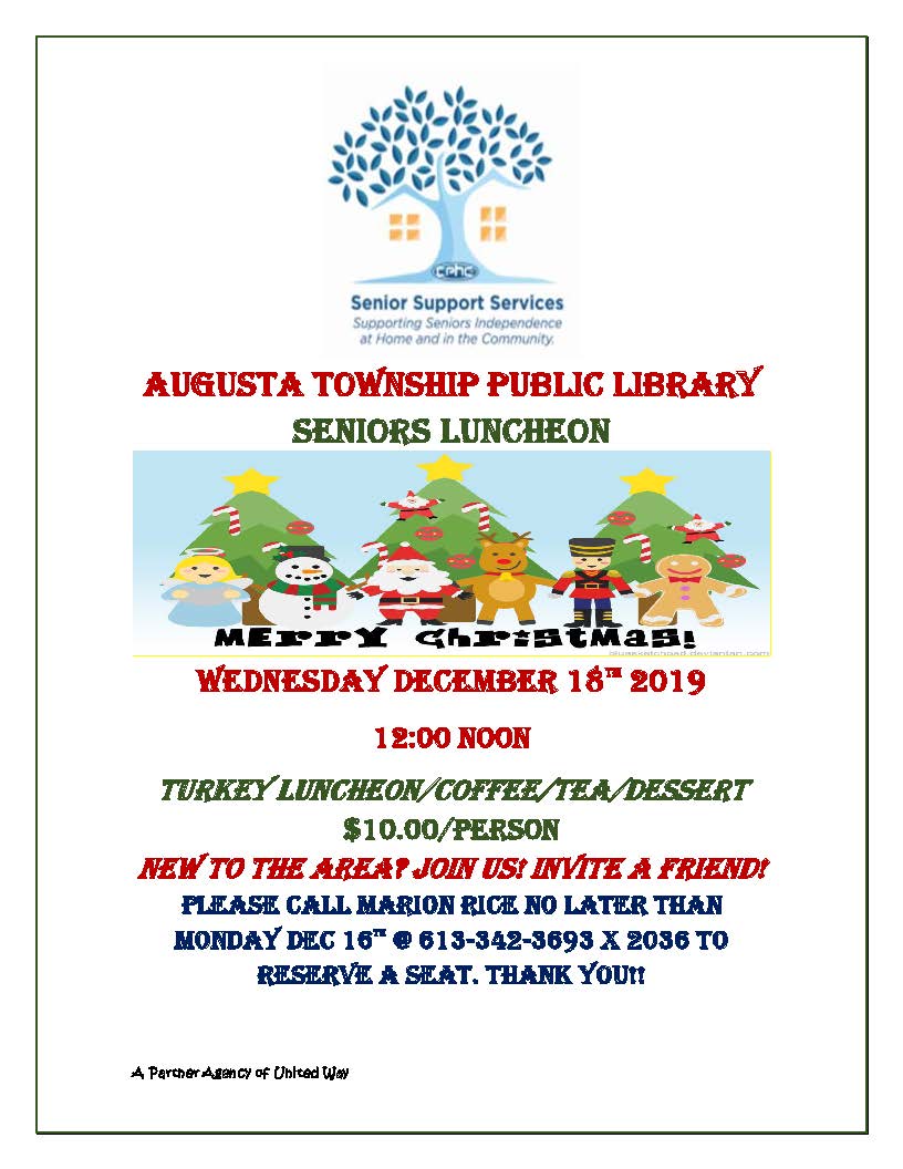 Seniors Luncheon at the Public Library @ Augusta Township Public Library | Brockville | Ontario | Canada