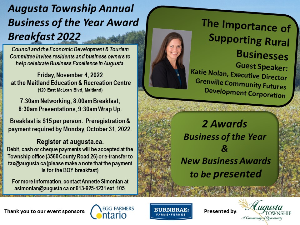 poster advertising the business of the year breakfast on November 4, 2022