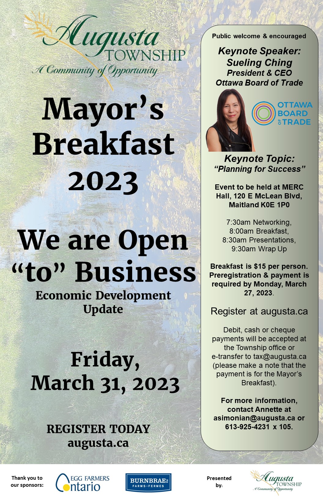 poster advertising the Mayor's Breakfast on March 31, 2023.
