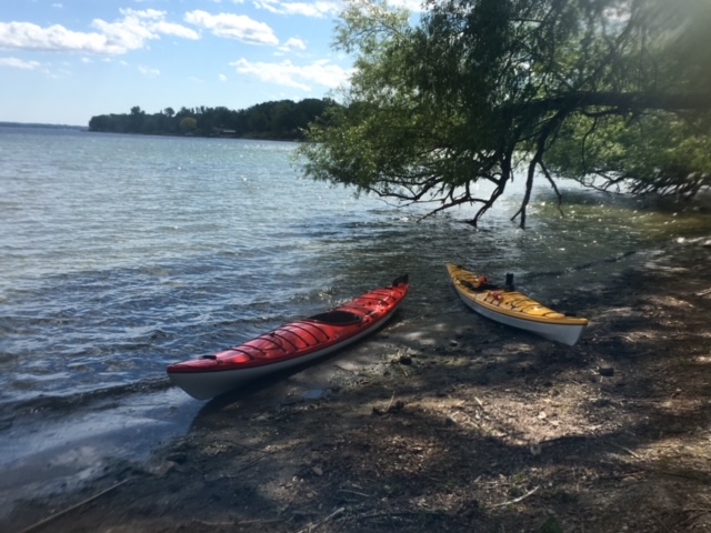 2 canoes in the water at lemon point