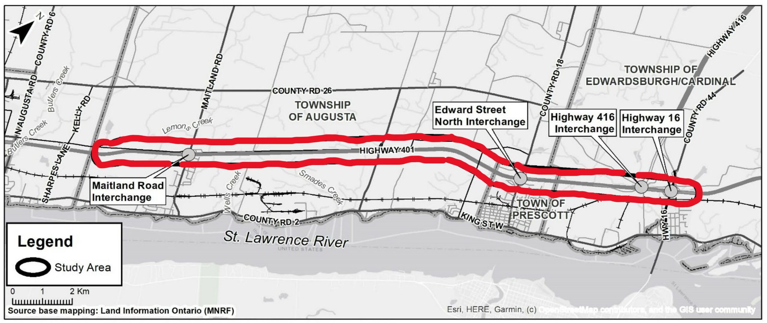 map of 401 with area effected in red