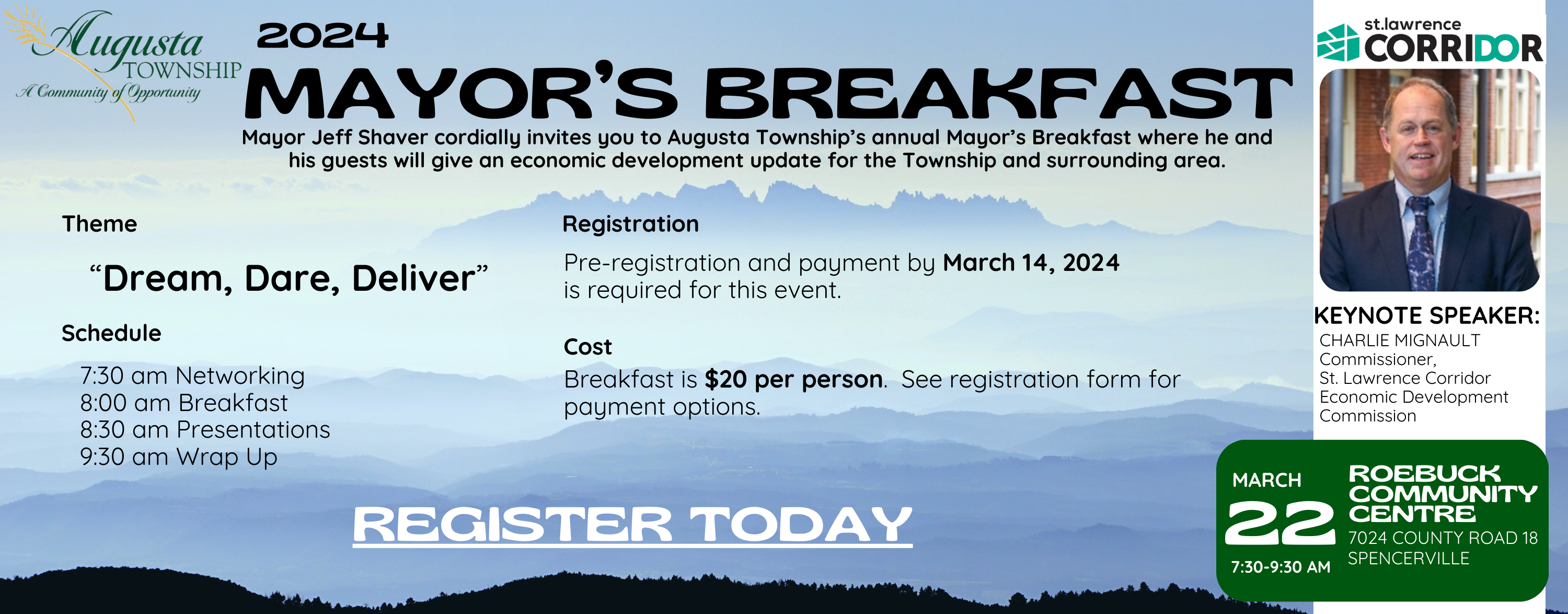 mayor's breakfast poster with link to registration page