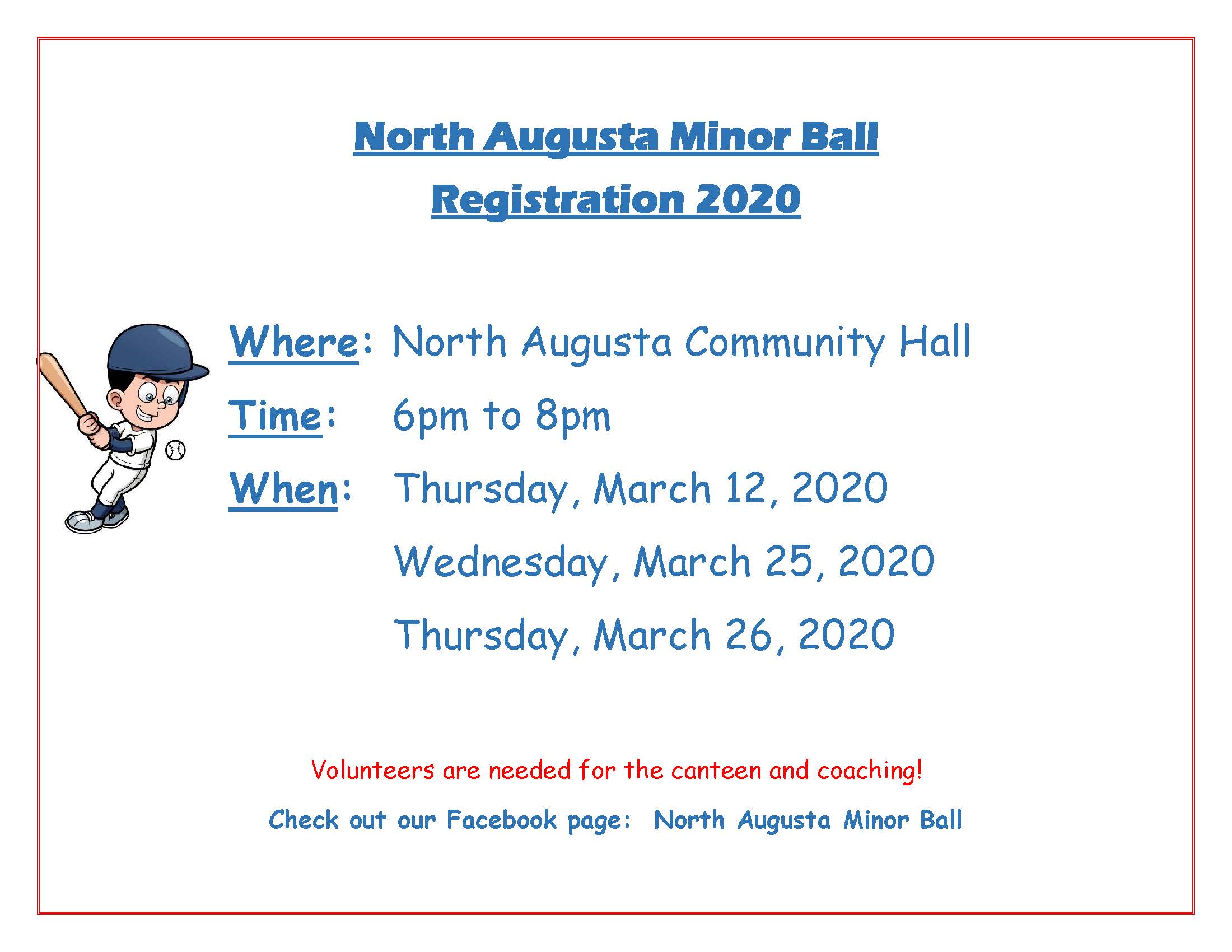 North Augusta Minor Ball Registration @ North Augusta Community Centre | North Augusta | Ontario | Canada