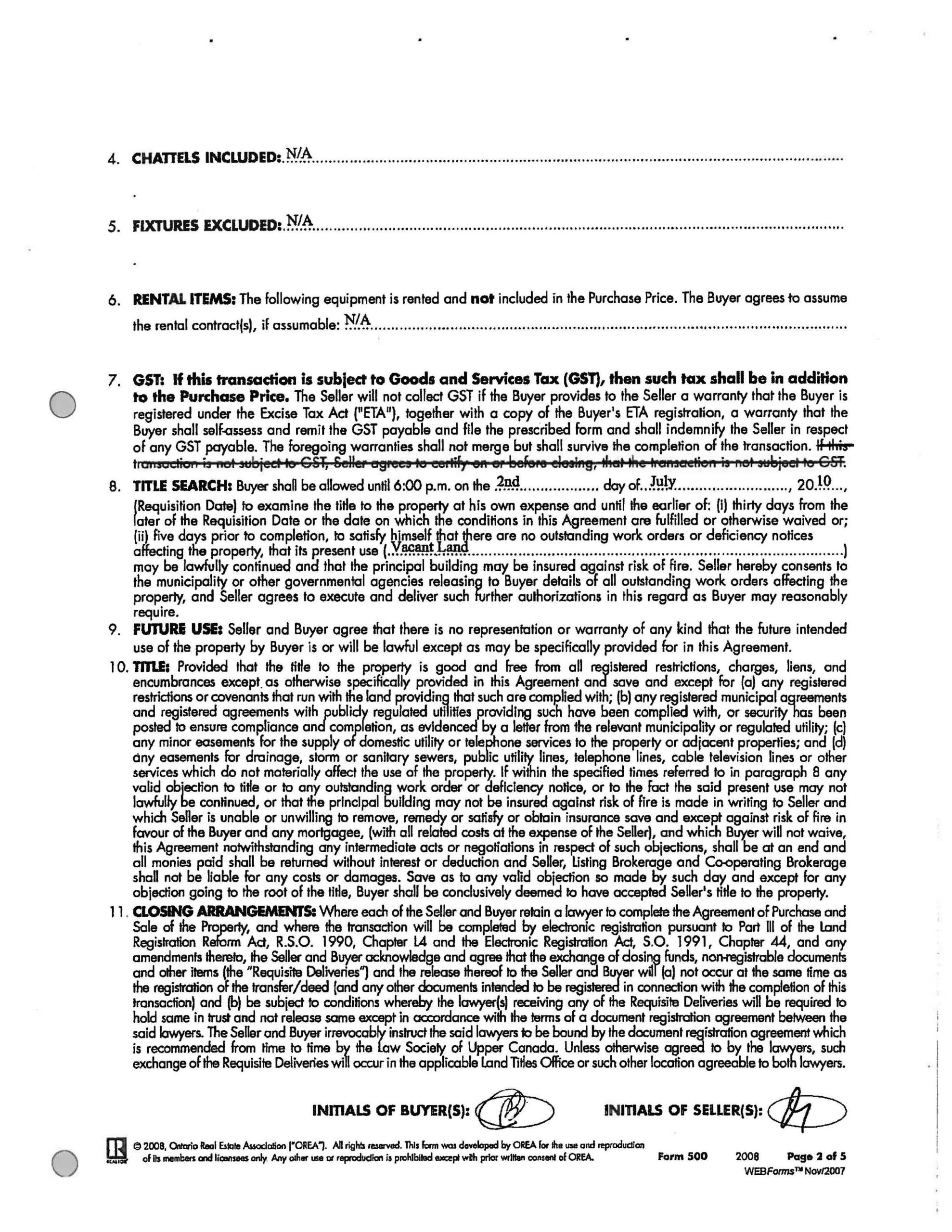 Agreement of Purchase and Sale document page 03
