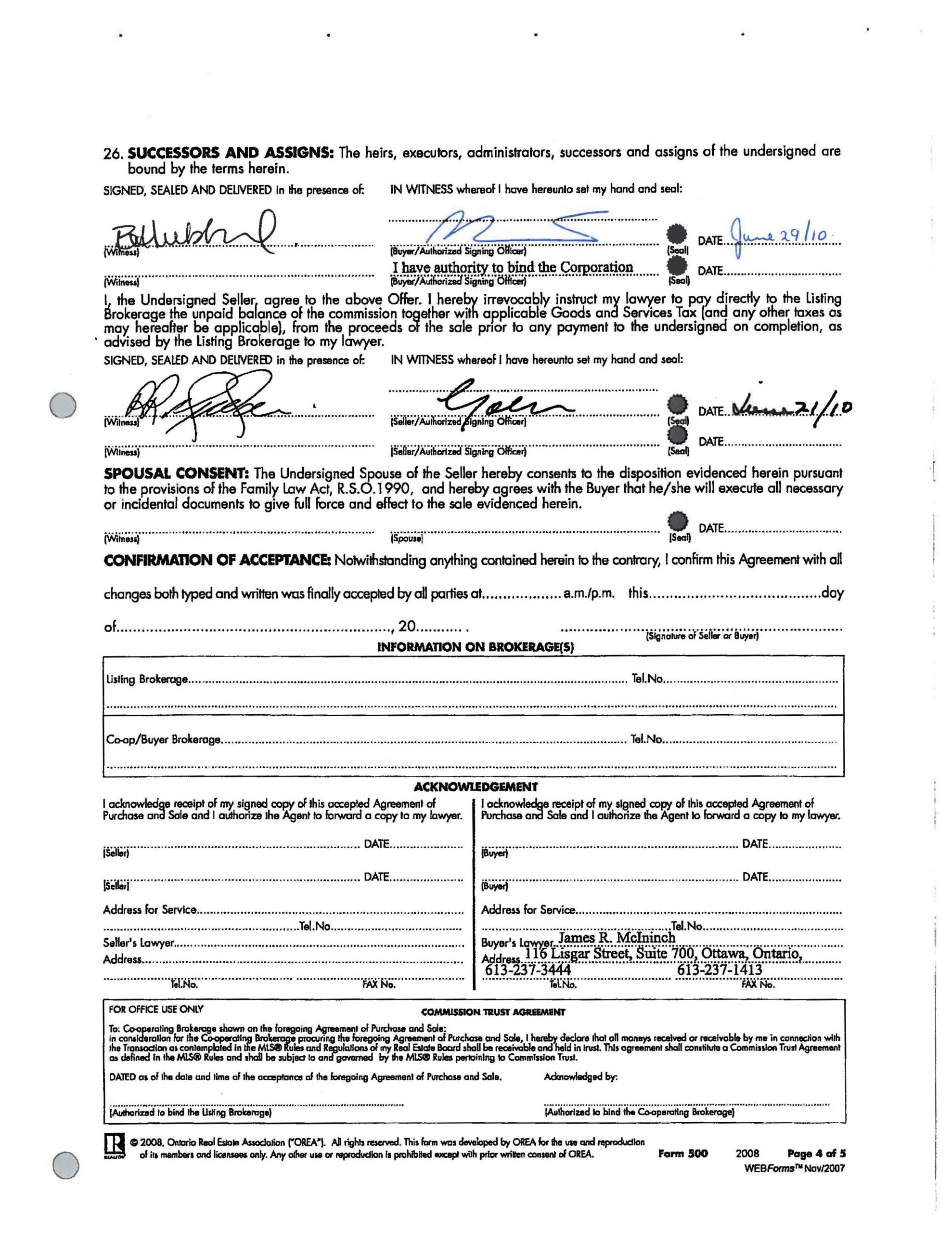 Agreement of Purchase and Sale document page 05