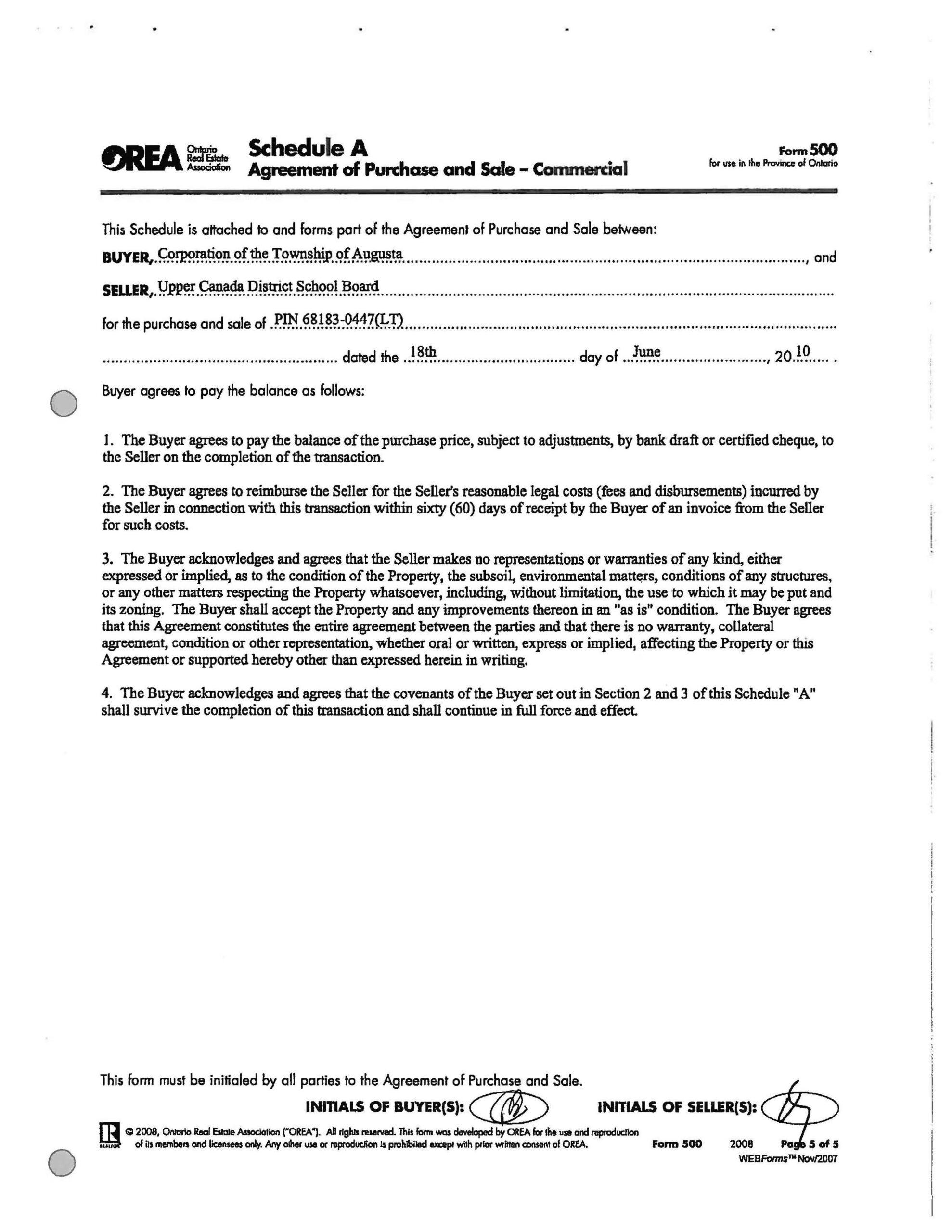 Agreement of Purchase and Sale document page 07