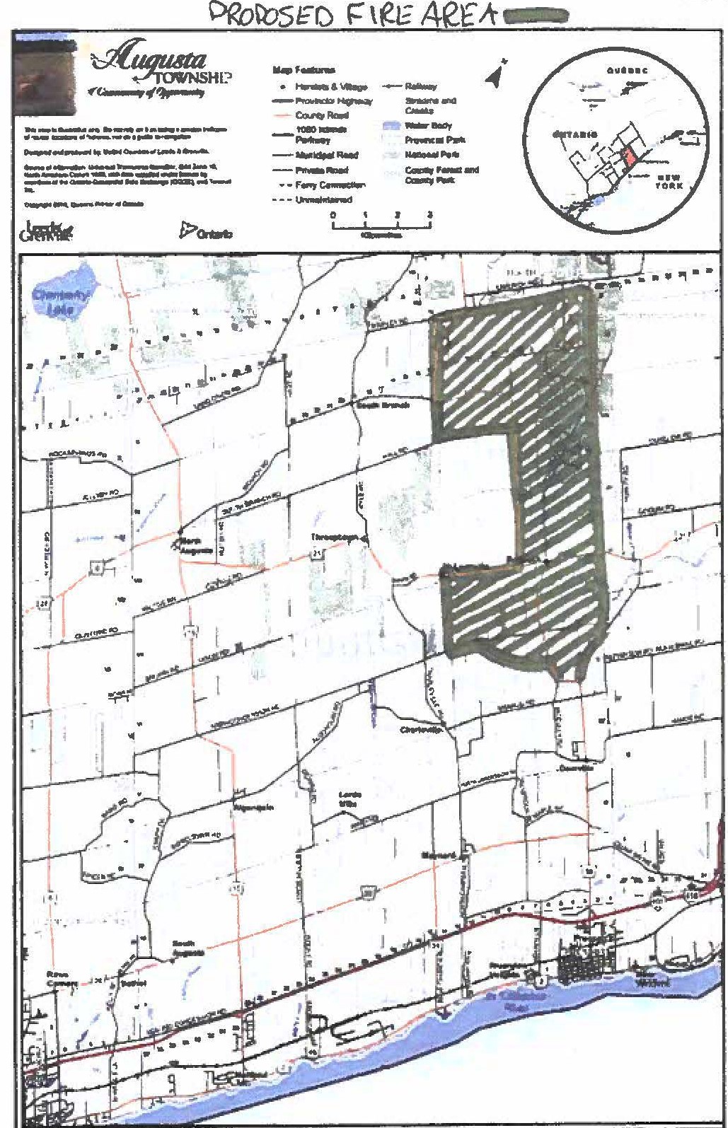 Map of Augusta with the proposed fire area marked.