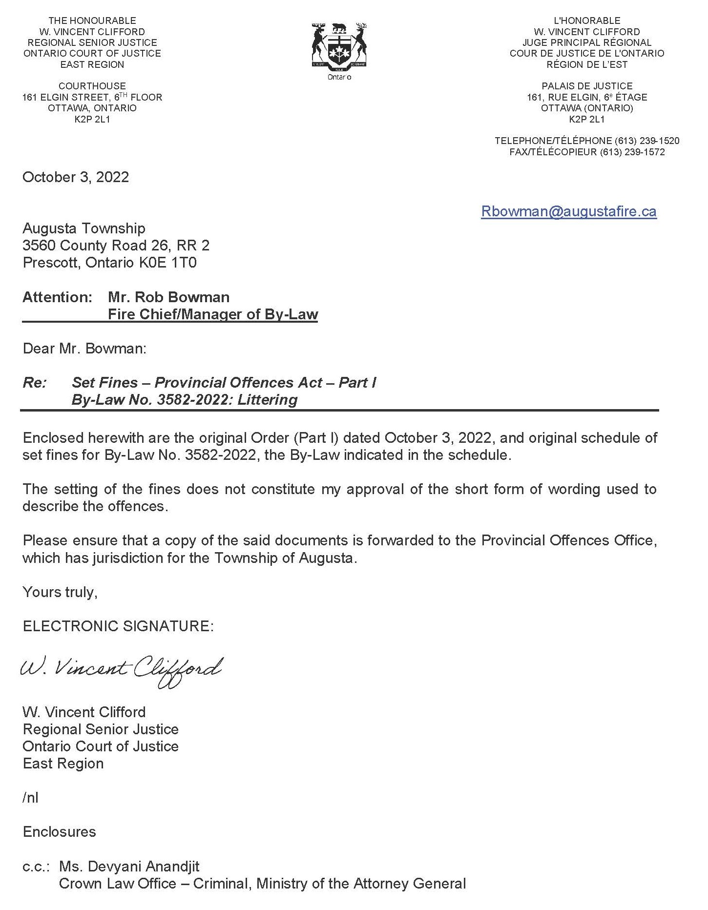 letter from the Ontario Court of Justice