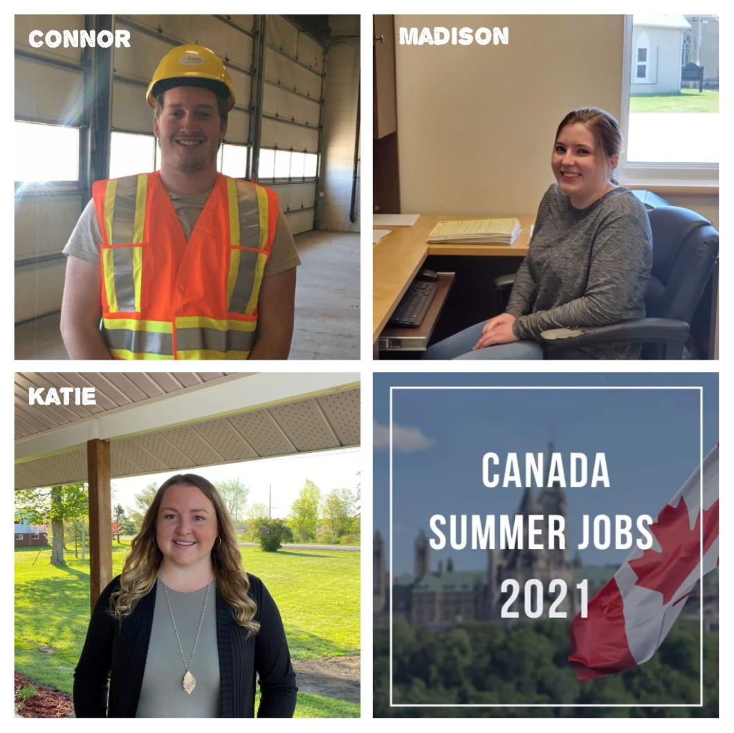 photos of connor, madison & katie and the canada summer jobs logo