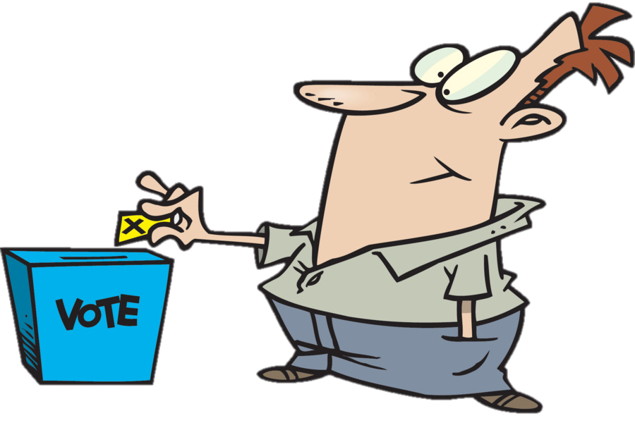 cartoon of man dropping a ballot into a ballot box