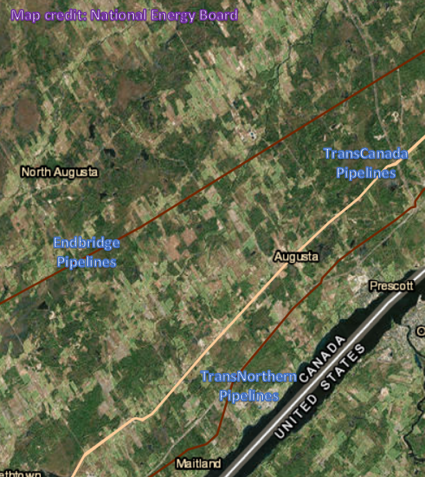 map of Augusta with the 3 pipelines marked on it