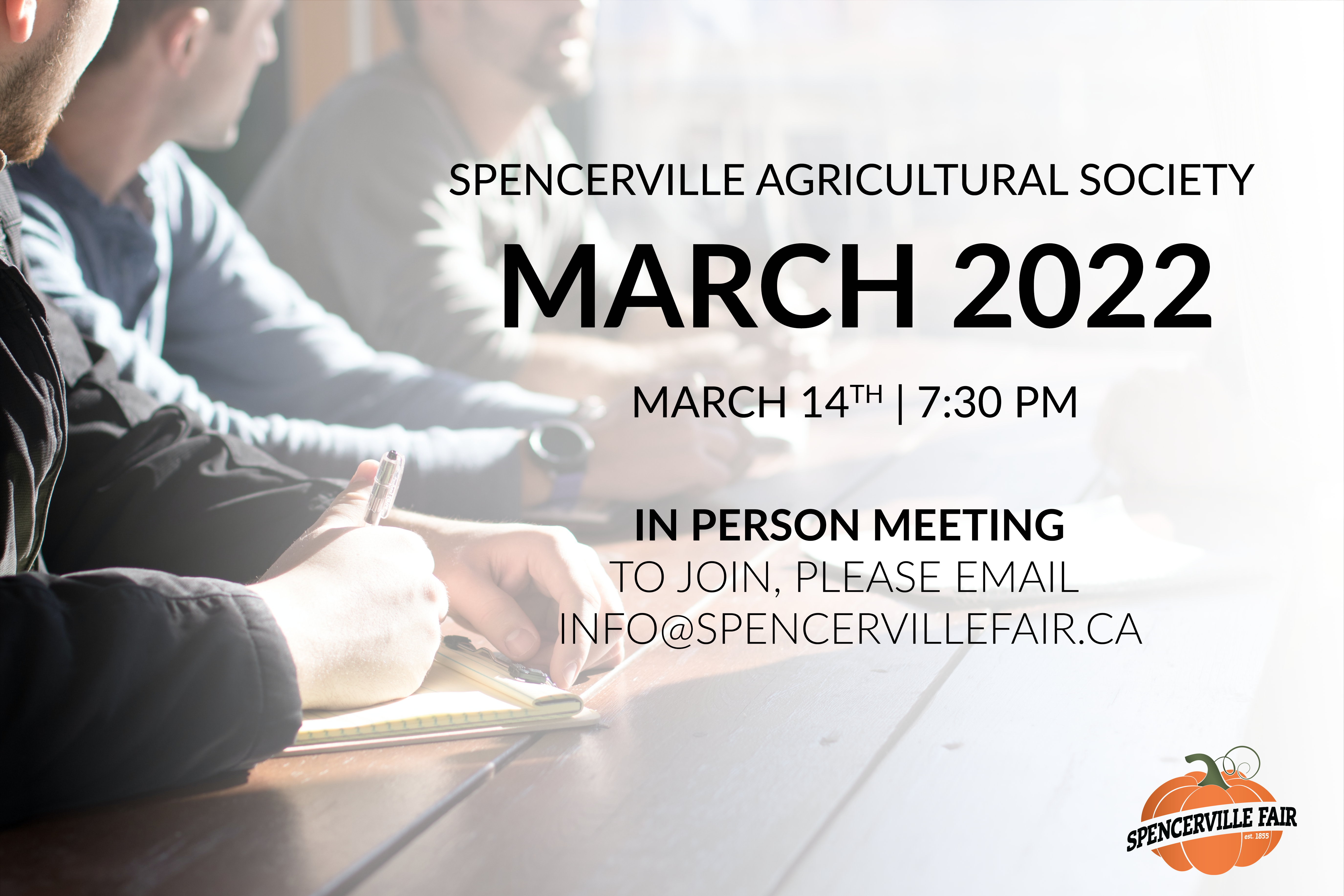 Spencerville Agricultural Society March 2022 meeting March 14, 7:30 pm.