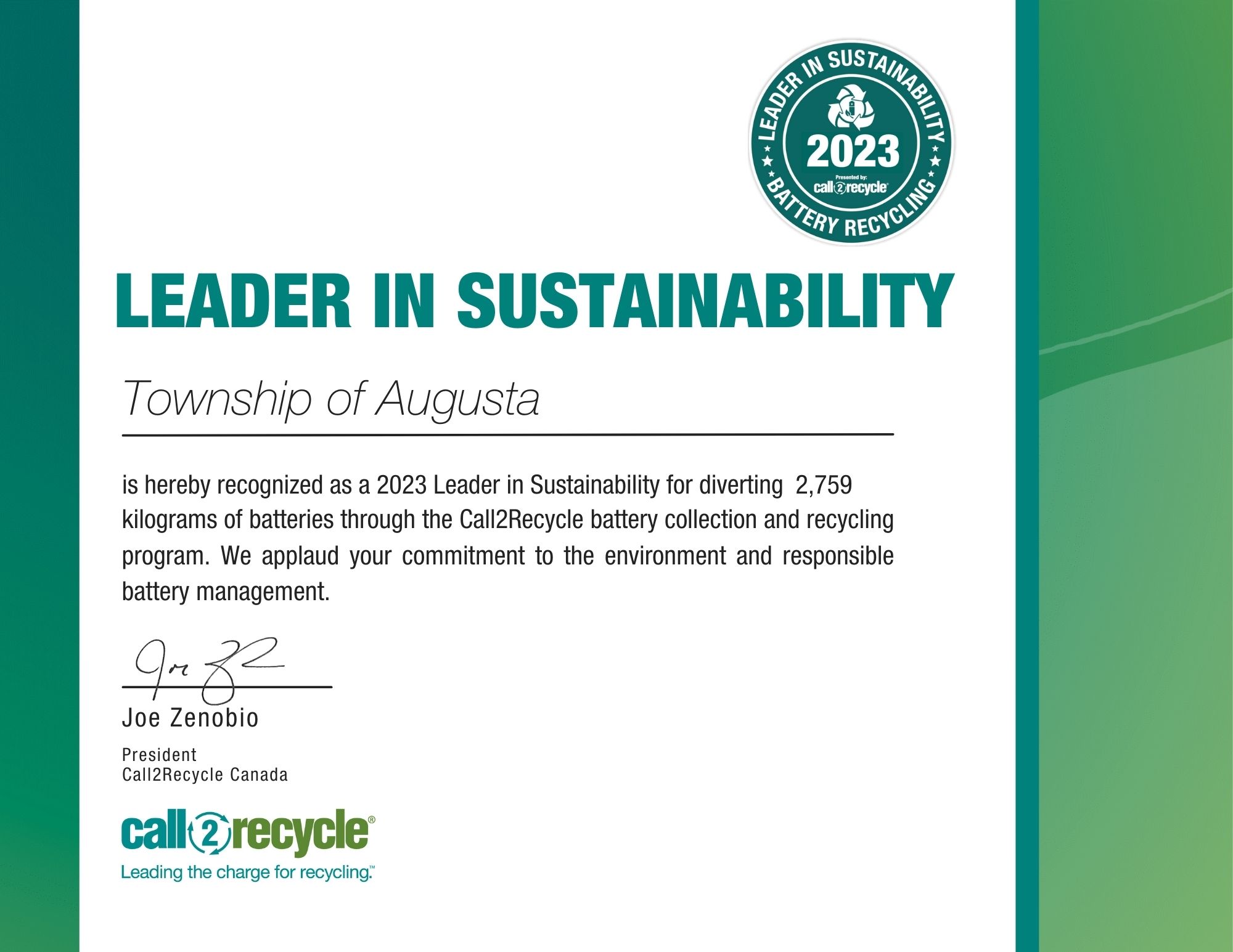 leader in sustainability award for 2023
