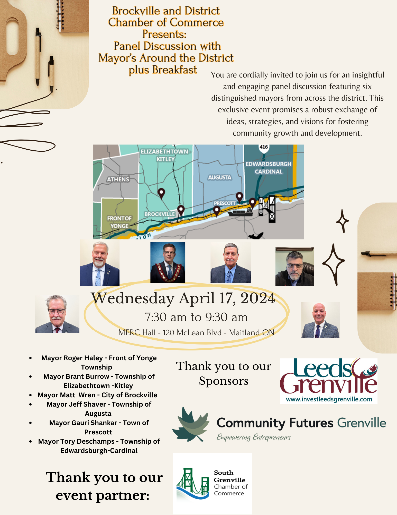 Panel Discussion with Mayors Around the District plus Breakfast @ Maitland Education and Recreation Centre | Brockville | Ontario | Canada