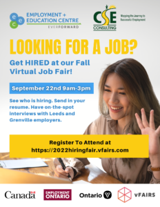 virtual job fair ad, september 22, 9-3pm