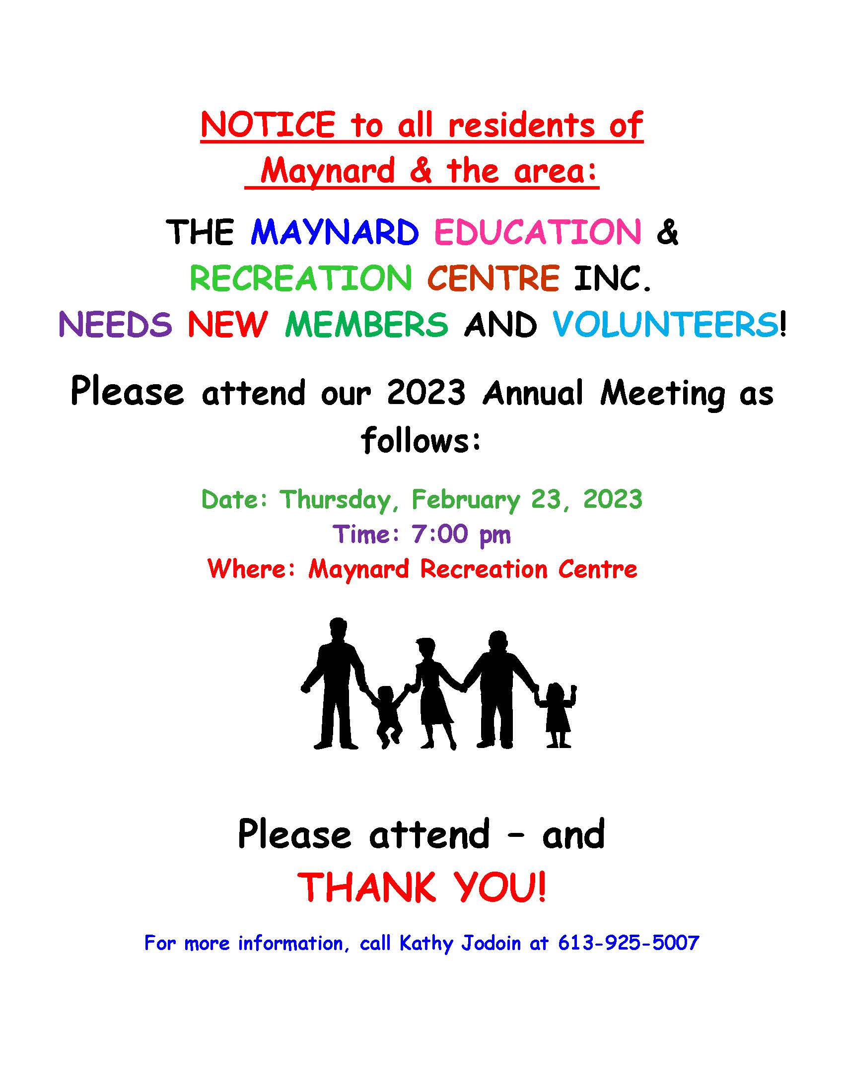 Maynard Recreation's Annual General Meeting flyer