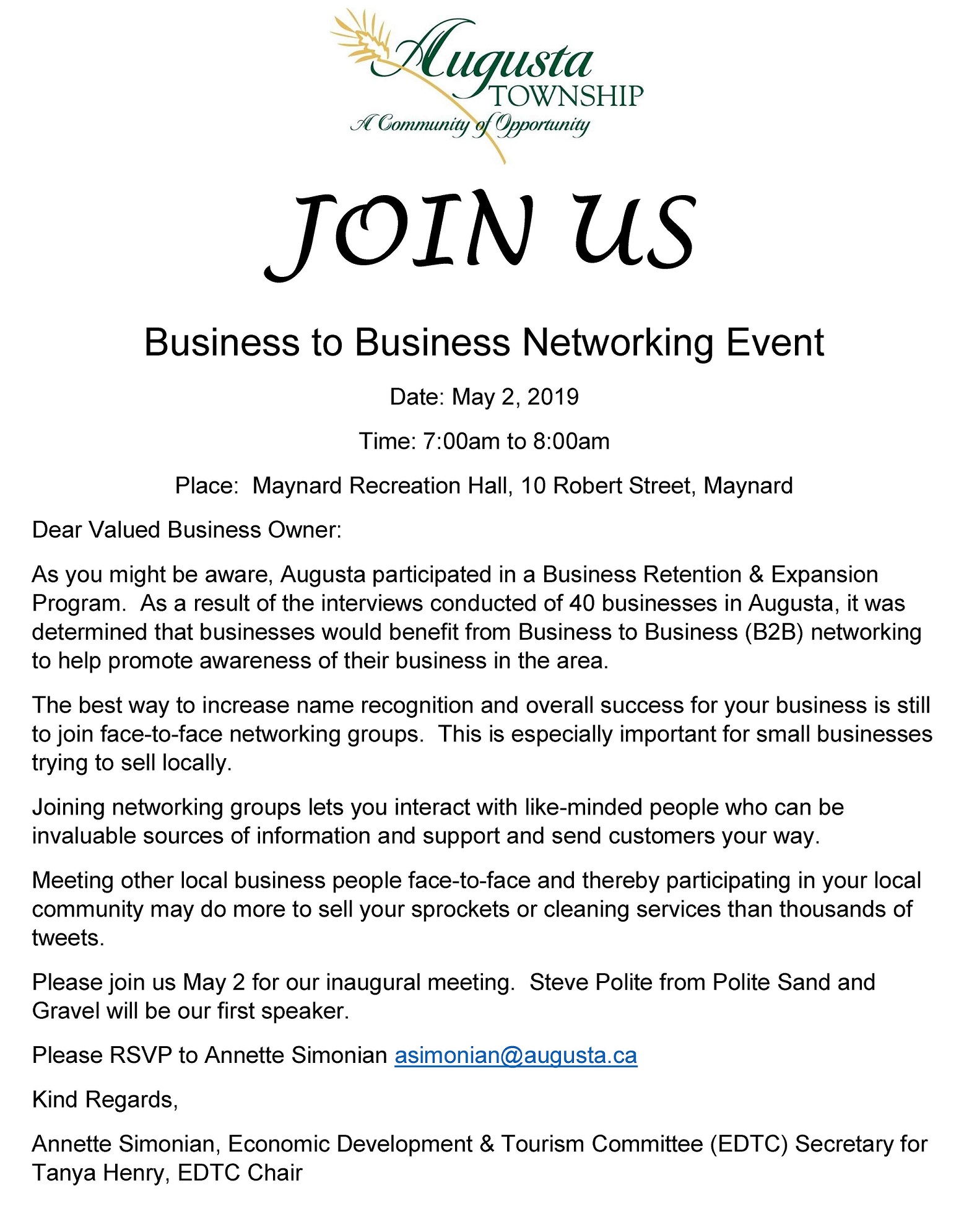 Business to Business Networking Event @ Maynard Education and Recreation Centre | Ontario | Canada