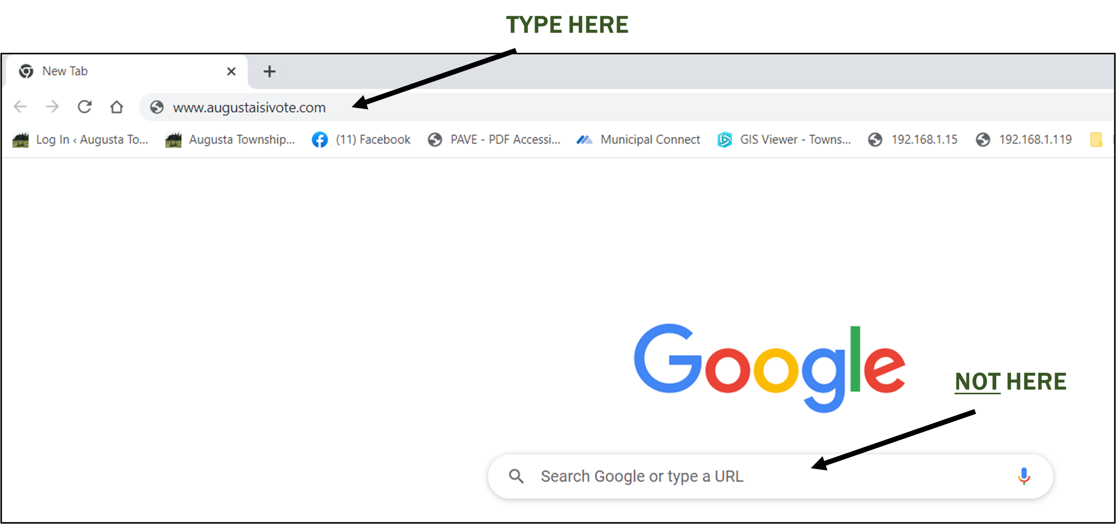 where to type the info in the chrome browser