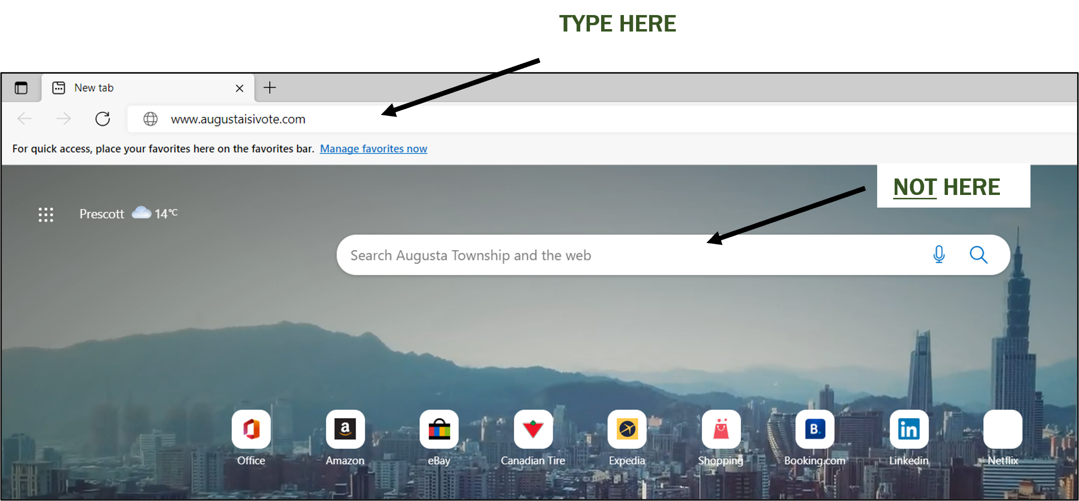 where to type the info in the edge browser