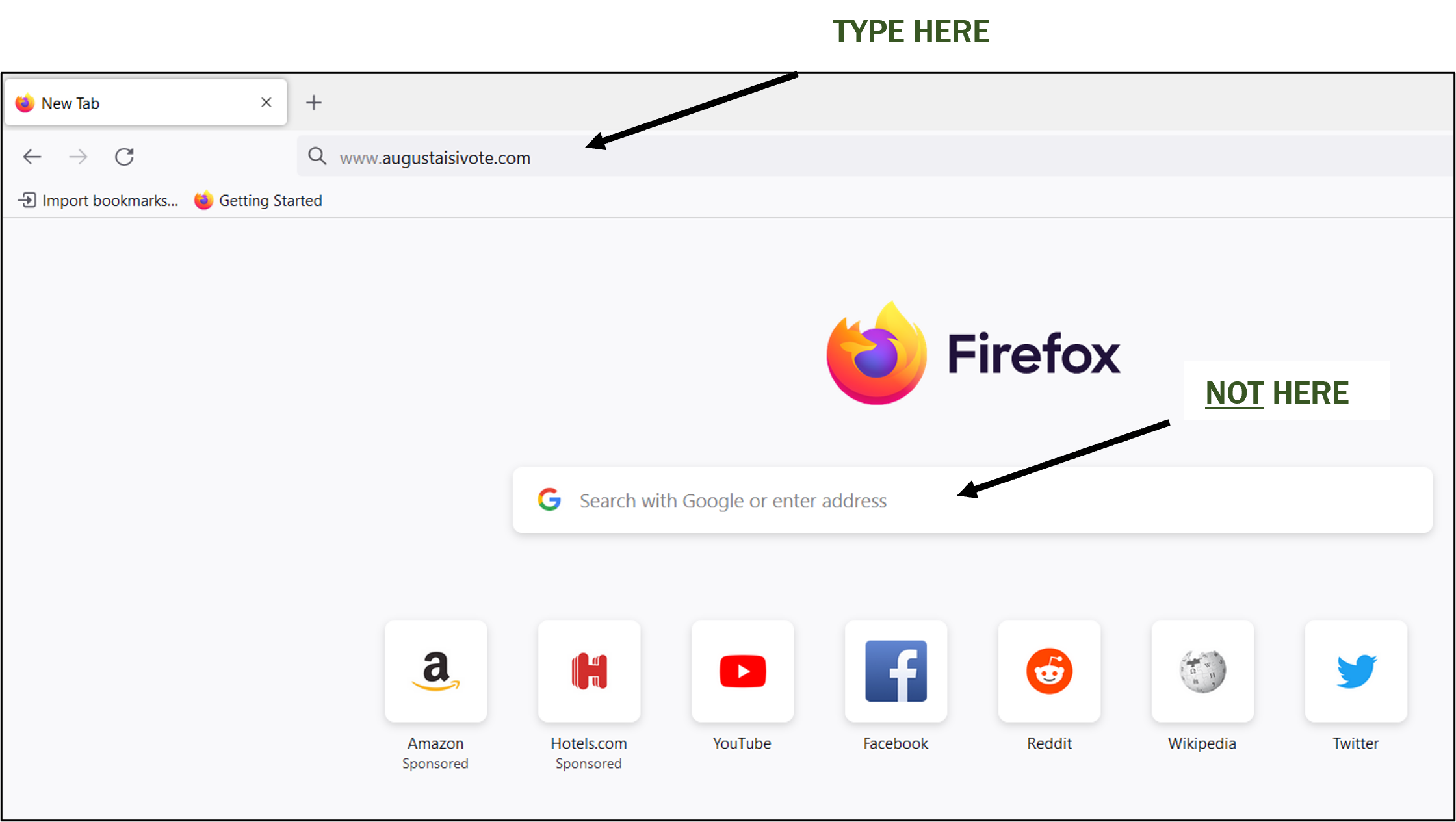 where to type the info in the firefox browser